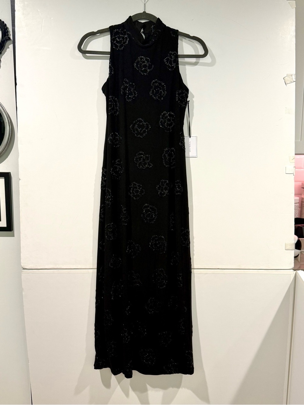 Elegant Black Beaded Floral Maxi Dress - Sleeveless High Neck